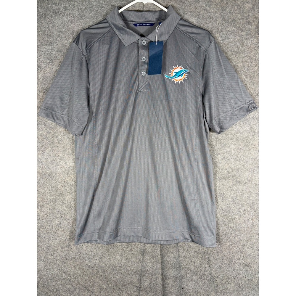Cutter & Buck Mens Miami Dolphins Polo Shirt Gray CB DryTec 50+ MCK01127 Size M